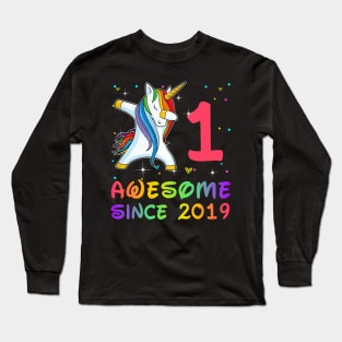 Awesome Since 2019 Birthday Unicorn Dabbing Gift 1 Year Old Long Sleeve T-Shirt